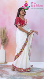 White Synthetic Gota Patti Saree for Festive Celebration | Curated Edit