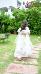 White Net Zari Embroidery Lehenga Chunni for Mehendi Ceremony | Premium Drape
