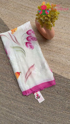 White Pure Chiffon Brush Print Printed Saree for Family Occasions | Wedding Ready