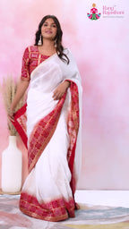 White Pure Russian Silk Banarasi Zari Weave Saree for Wedding Guest | Wedding Wear