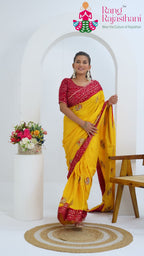Yellow Synthetic Zari Embroidery Saree for Haldi Ceremony | Top Pick
