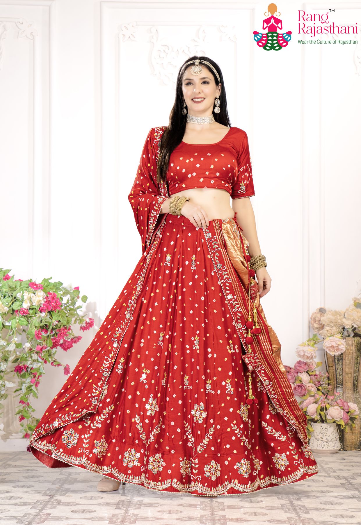Red Party Wear Lehenga chunni | Rang Rajasthani lehenga chunni