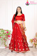 Red Pure Gaji Silk Wedding saree with Handwork, Badhani from Rang Rajasthani