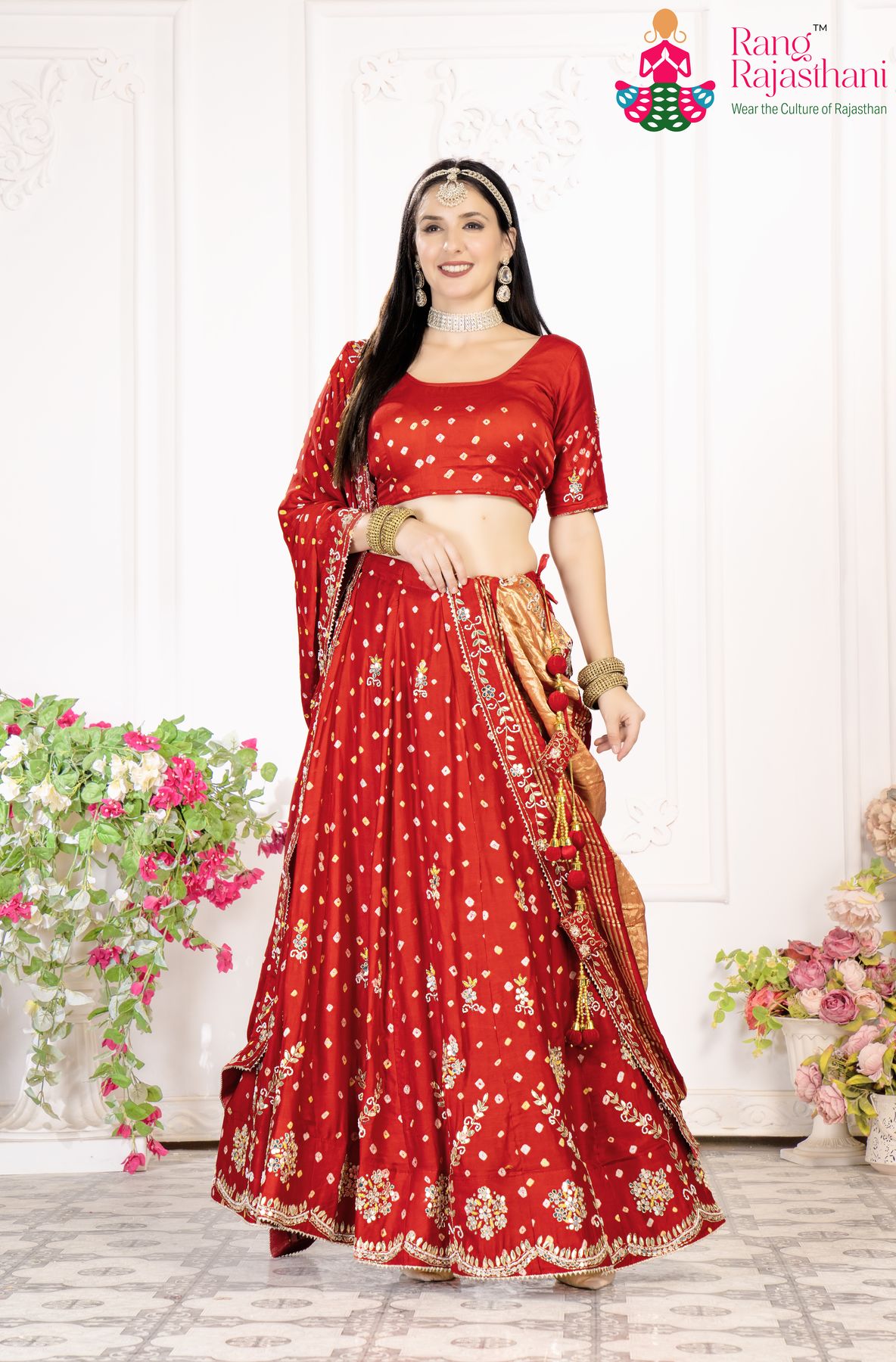 Red Party Wear Lehenga chunni | Rang Rajasthani lehenga chunni