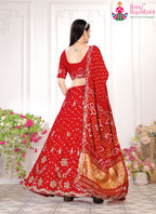 Red Pure Gaji Silk saree with Handwork, Badhani back view