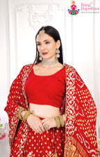 Red Pure Gaji Silk saree with Handwork, Badhani close up detailing