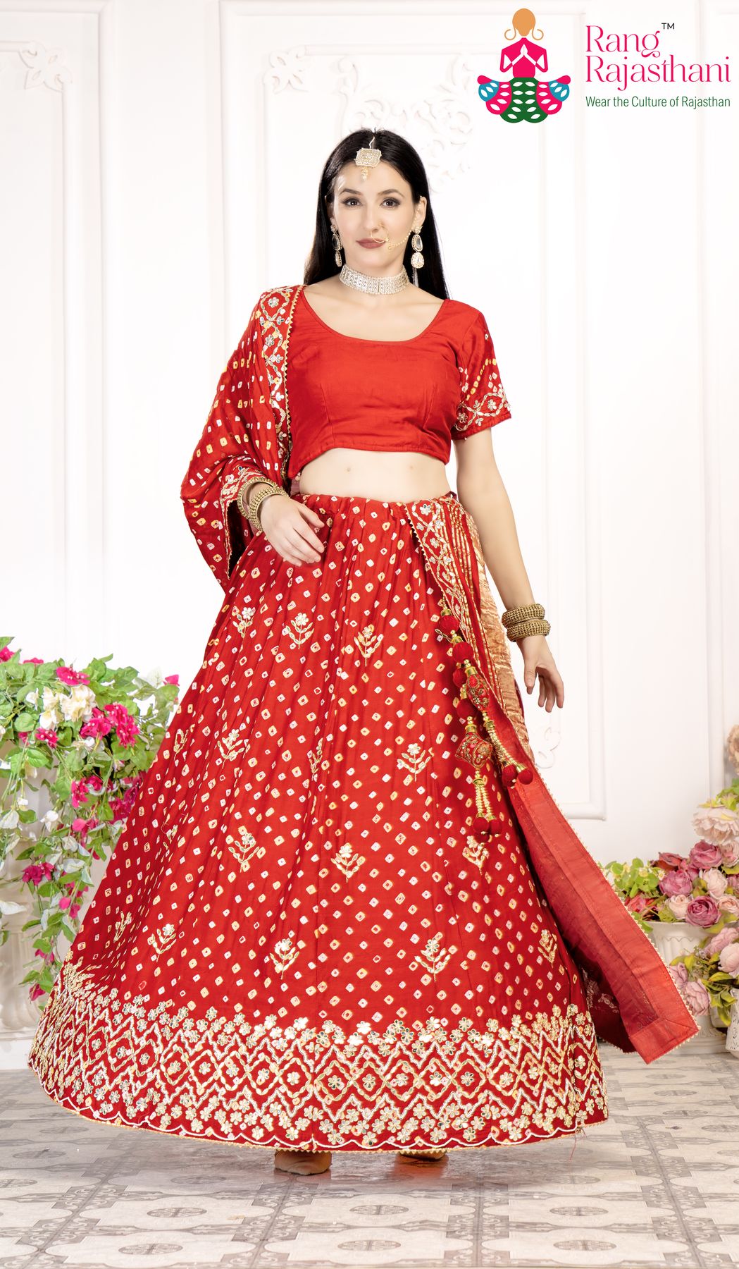 Red Party Wear lehenga chunni | Rang Rajasthani lehenga chunni
