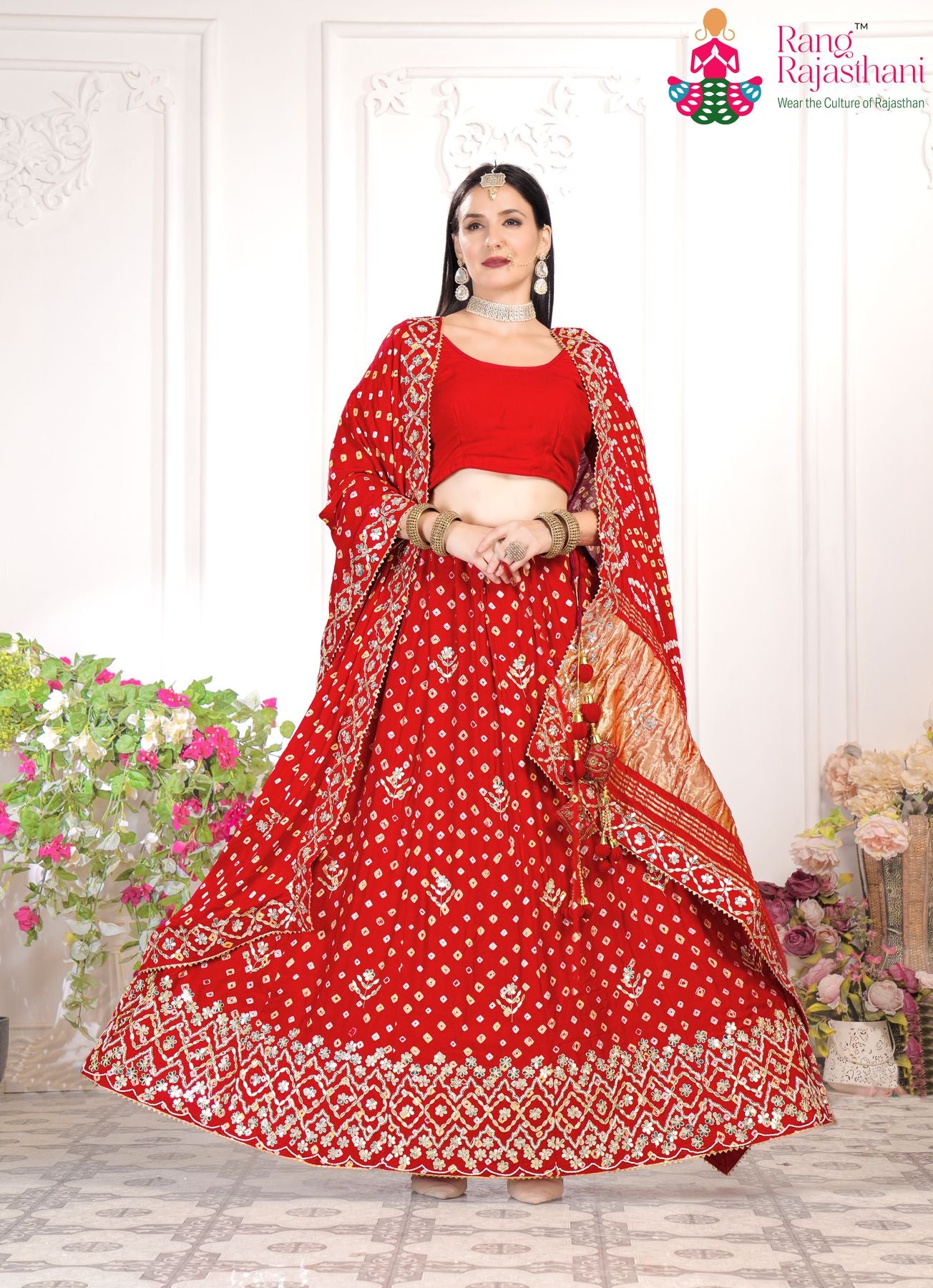 Red Party Wear lehenga chunni | Rang Rajasthani lehenga chunni