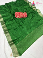 border detailing of pure green print fabric saree