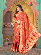Red Pure Georgette saree with Khaddi Work side drape view
