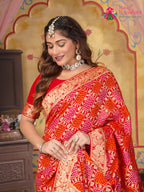 Red Pure Georgette saree with Khaddi Work close up detailing