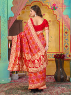 Red Pure Georgette saree with Khaddi Work back view