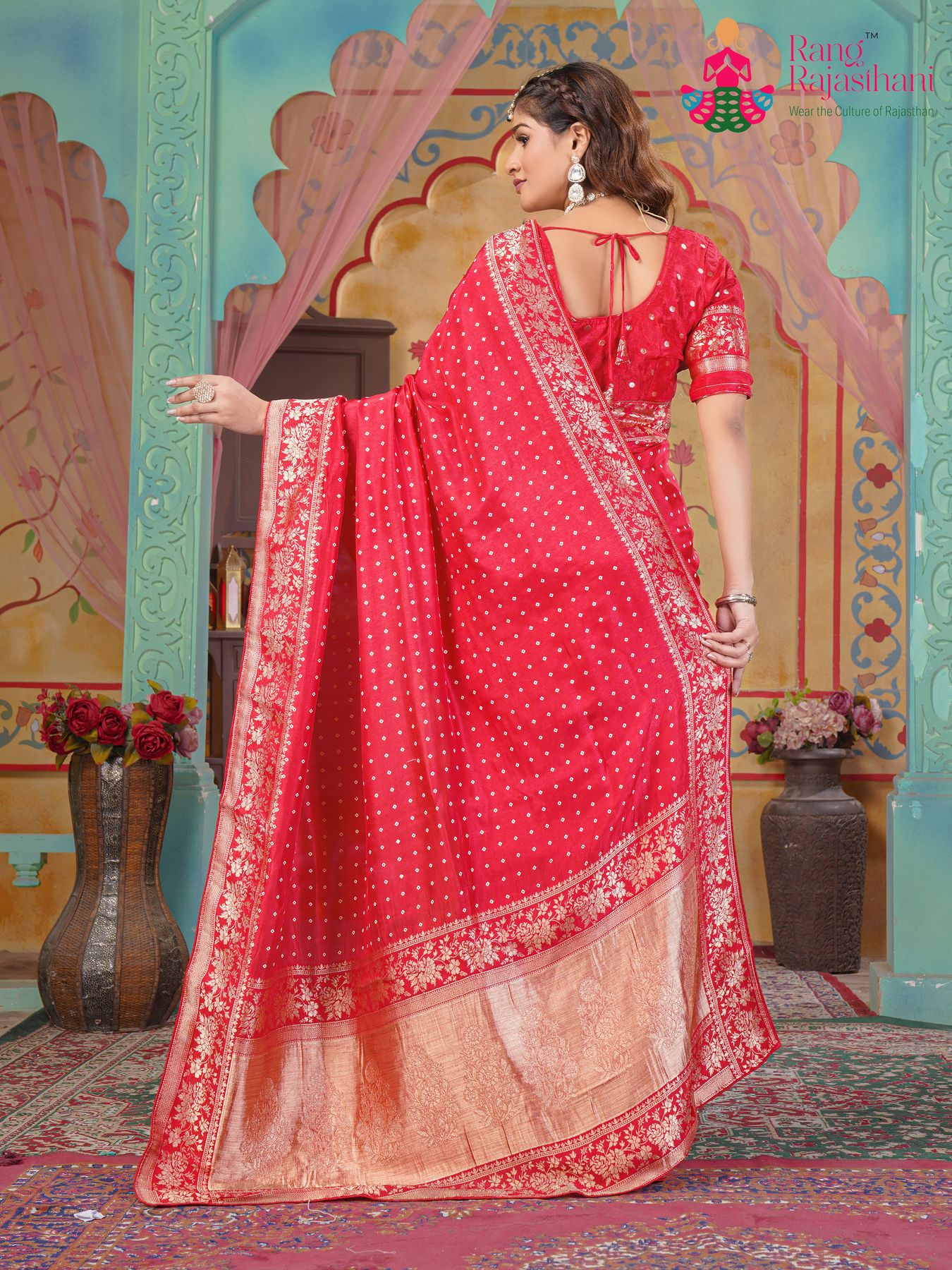 Soft Red Fabric Saree - Festive