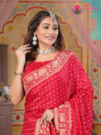 Red Silk saree with Zari Work back view