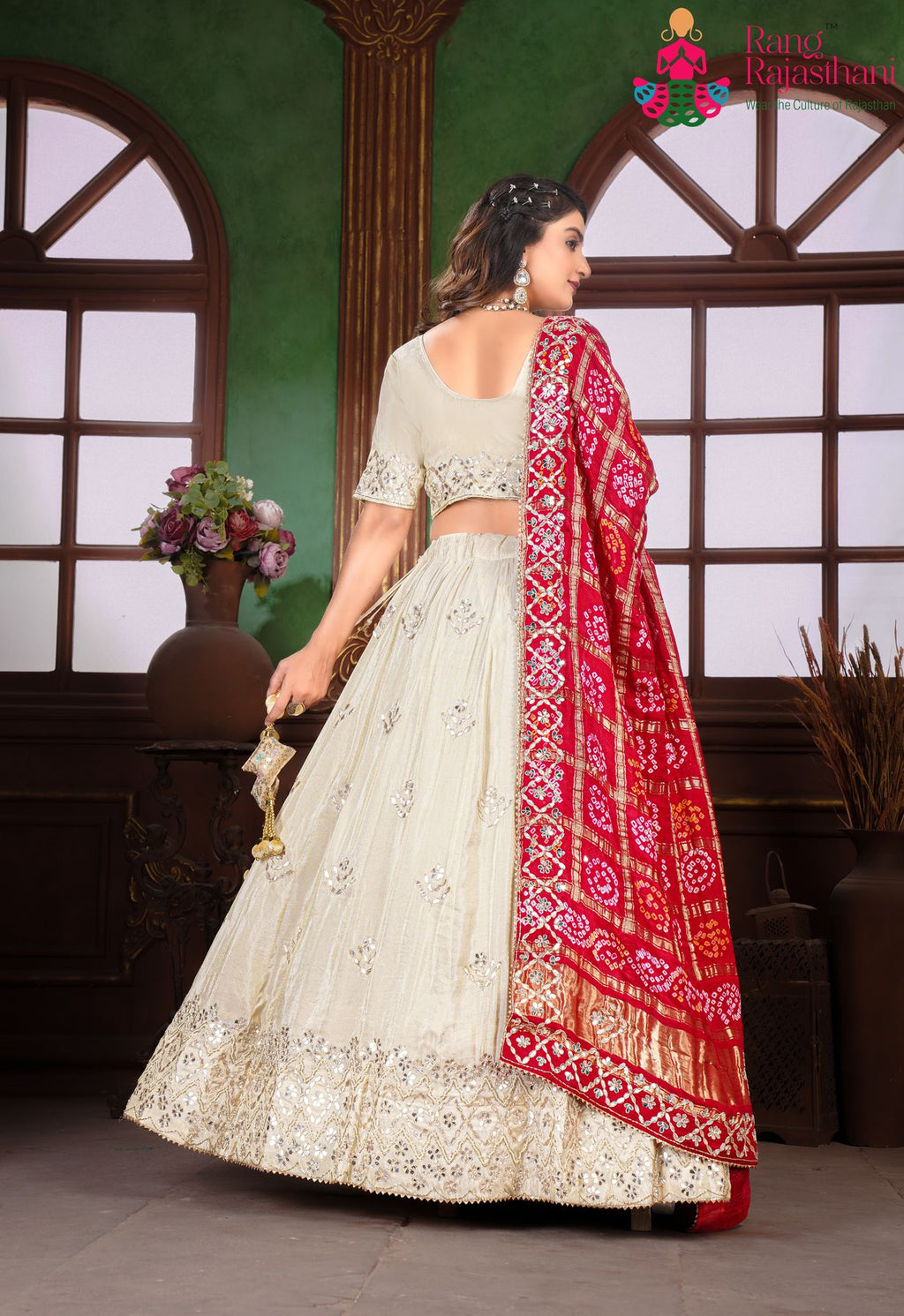 Beige Party Wear Lehenga Chunni | Rang Rajasthani