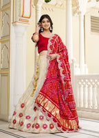 Cream / Red Silk saree with Gota-patti side drape view