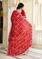 Cream / Red Silk saree with Gota-patti back view
