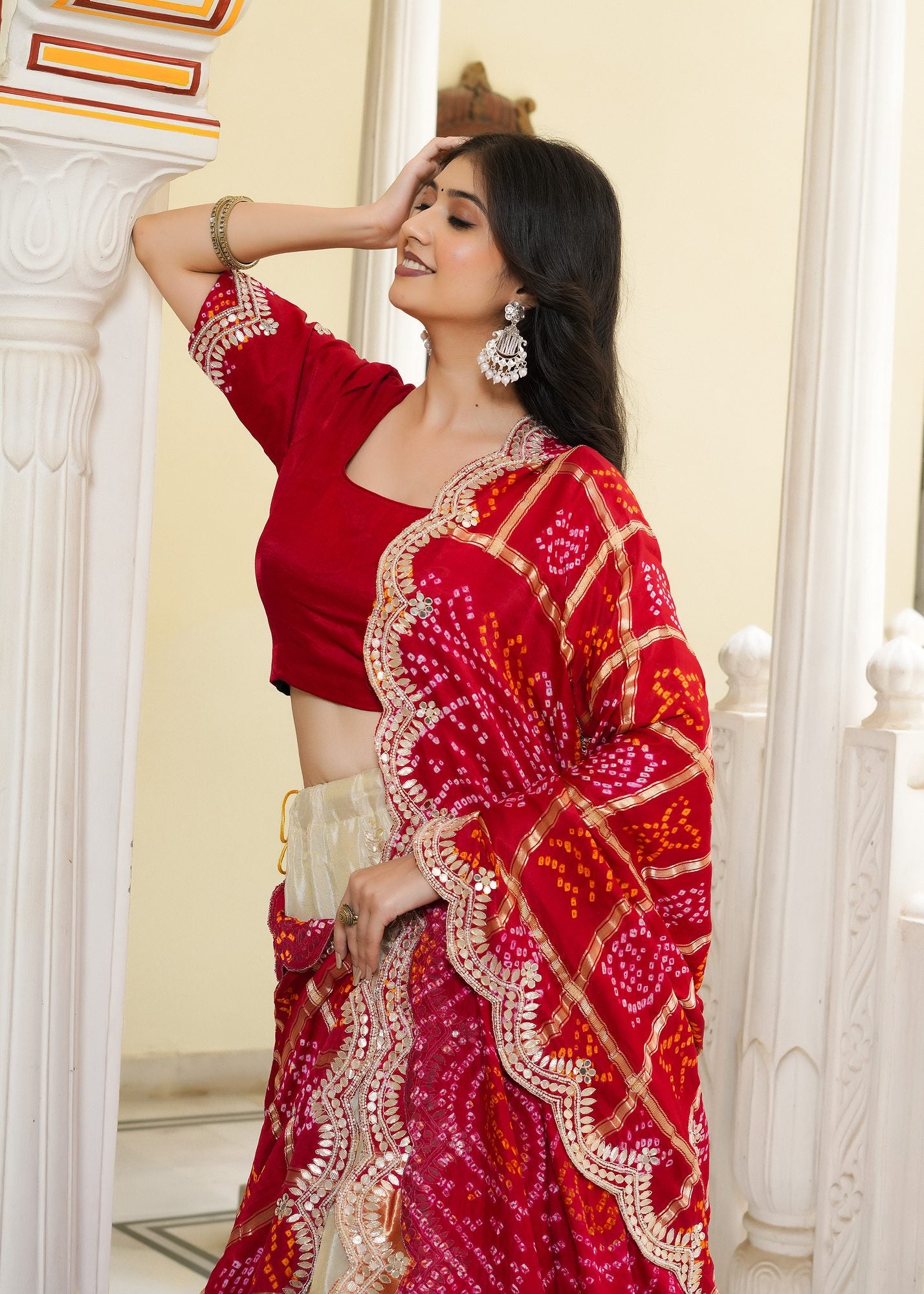 Cream Gaji Silk Royale Lehenga-Chunni : Ghatchola Heritage