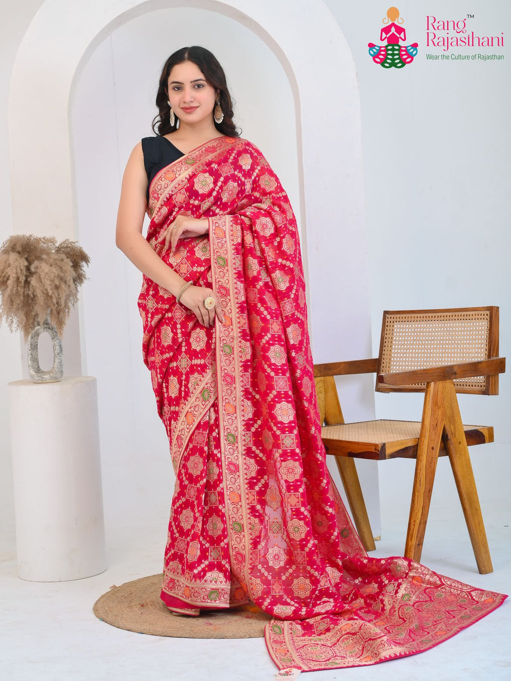 Rani Pure Georgette Engagement Party saree with Khaddi Work from Rang Rajasthani