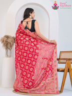 Rani Pure Georgette saree with Khaddi Work back view