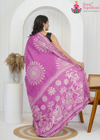 Purple Pure Upada Silk saree with Gotta Kinari Work back view