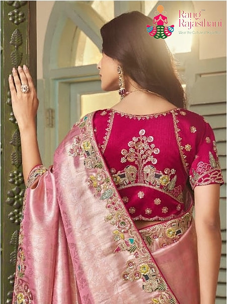 pallu detailing of purple art silk zari embroidery saree 