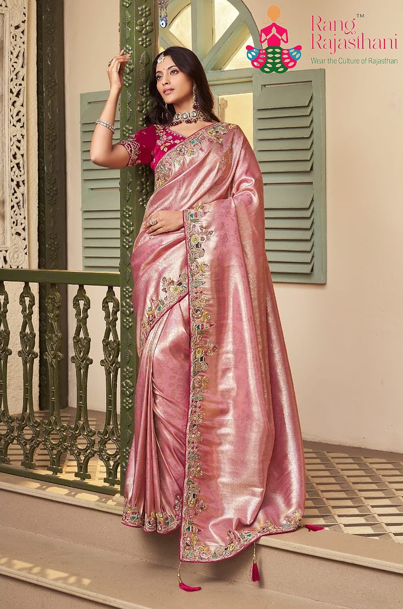 purple art silk zari embroidery saree  for bridal wear by Rang Rajasthani