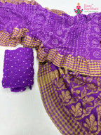 close up detailing of purple chiffon bandhani saree