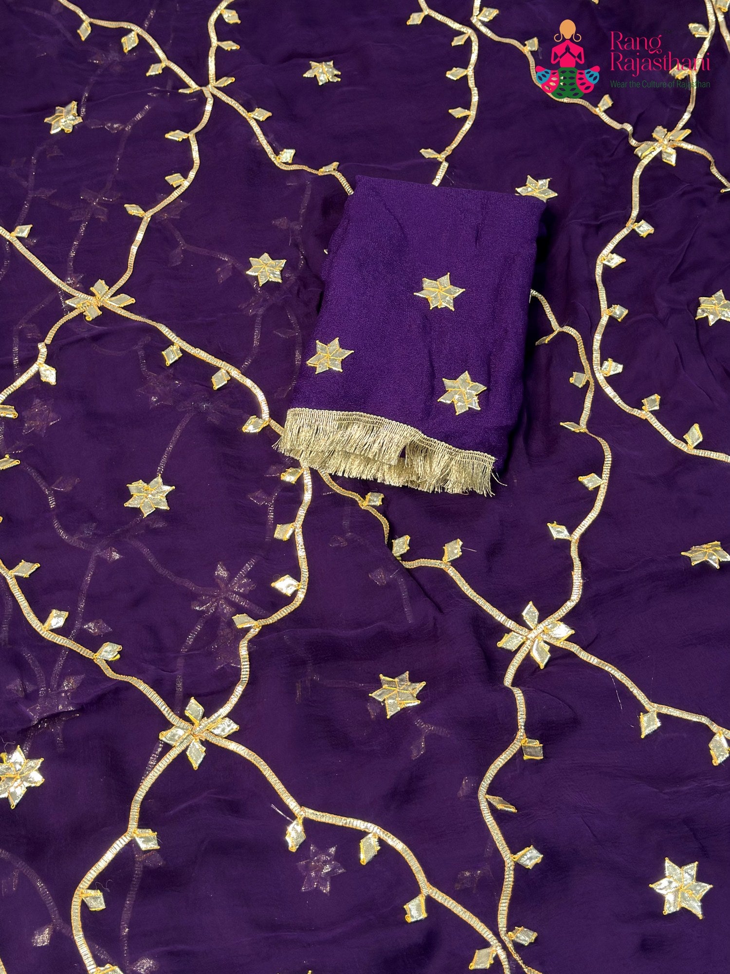Purple Chiffon Gota Patti Saree for Festive Wear | Lightweight Pick