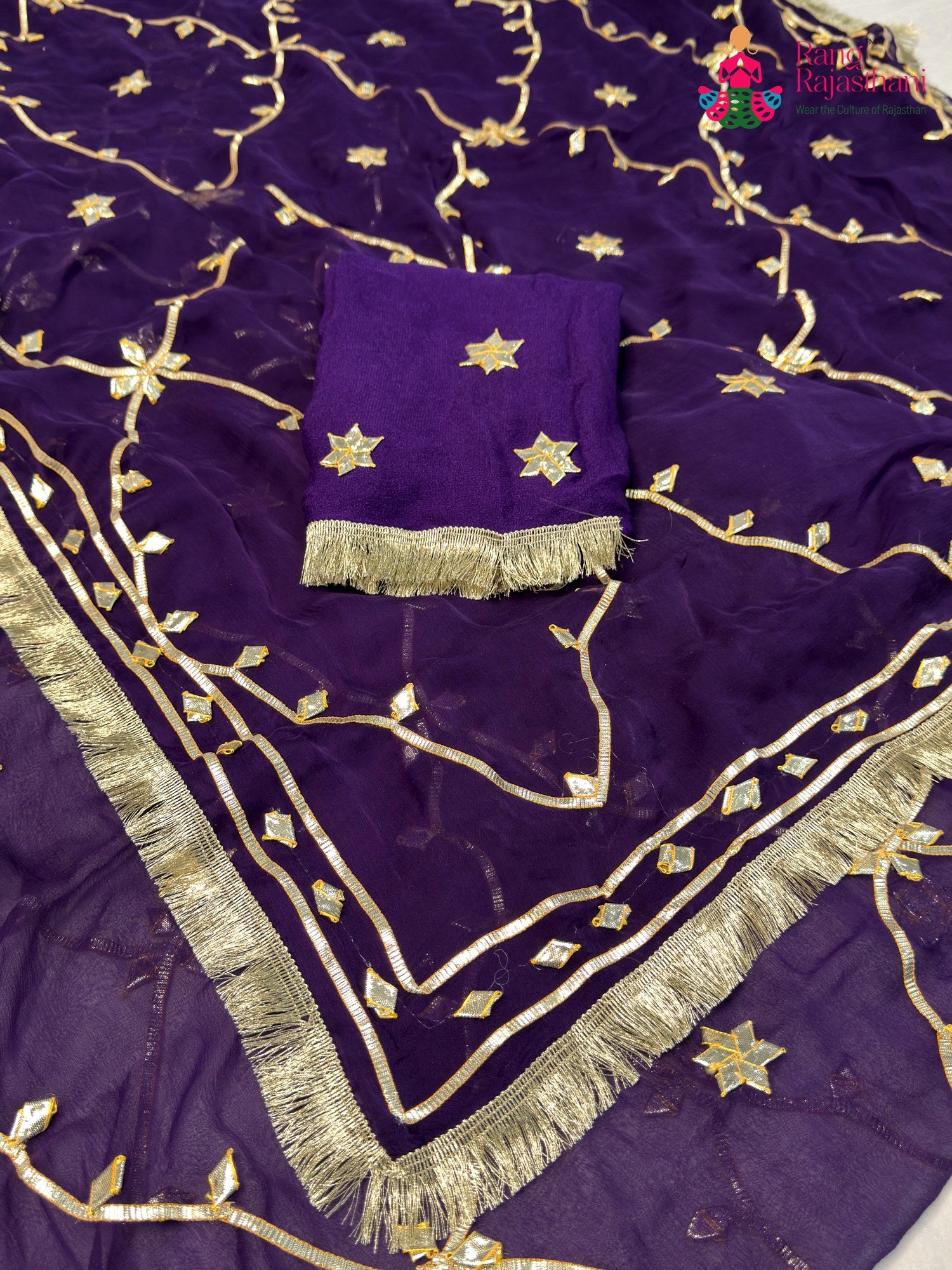 Purple Chiffon Gota Patti Saree for Festive Wear | Lightweight Pick