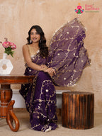 pallu detailing of purple chiffon gota patti saree