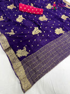 pallu detailing of purple chinnon sequin saree