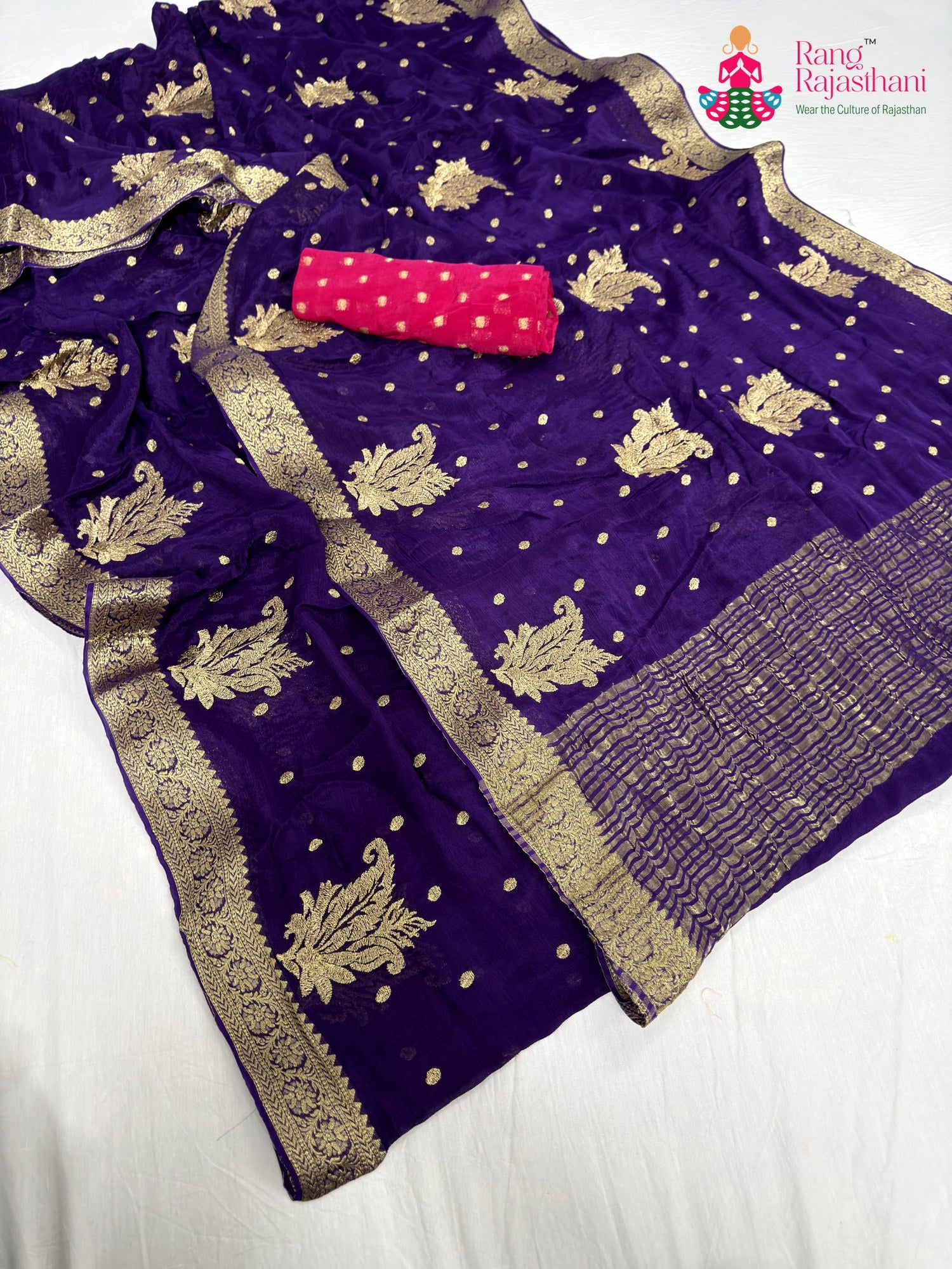 close up detailing of purple chinnon sequin saree