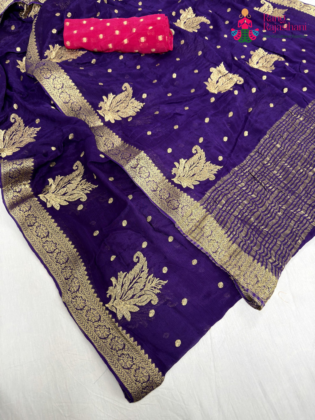 complete look of purple chinnon sequin saree