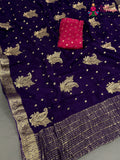 Purple Chinnon Zari Embroidery Saree for Sangeet Night | Buy Now