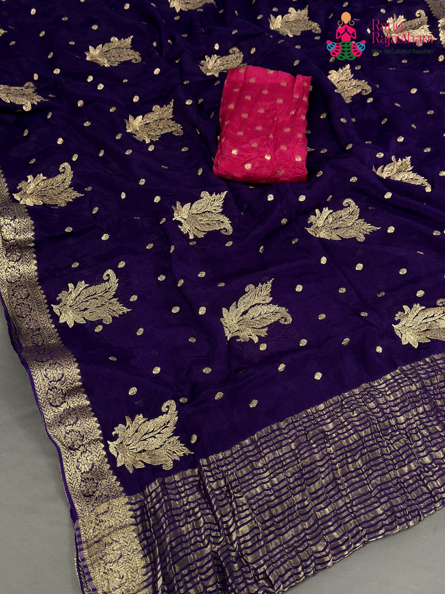 Purple Chinnon Zari Embroidery Saree for Sangeet Night | Buy Now
