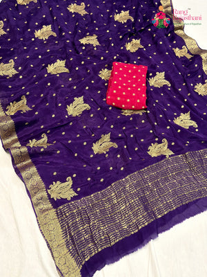 Purple Chinnon Zari Embroidery Saree for Sangeet Night | Buy Now