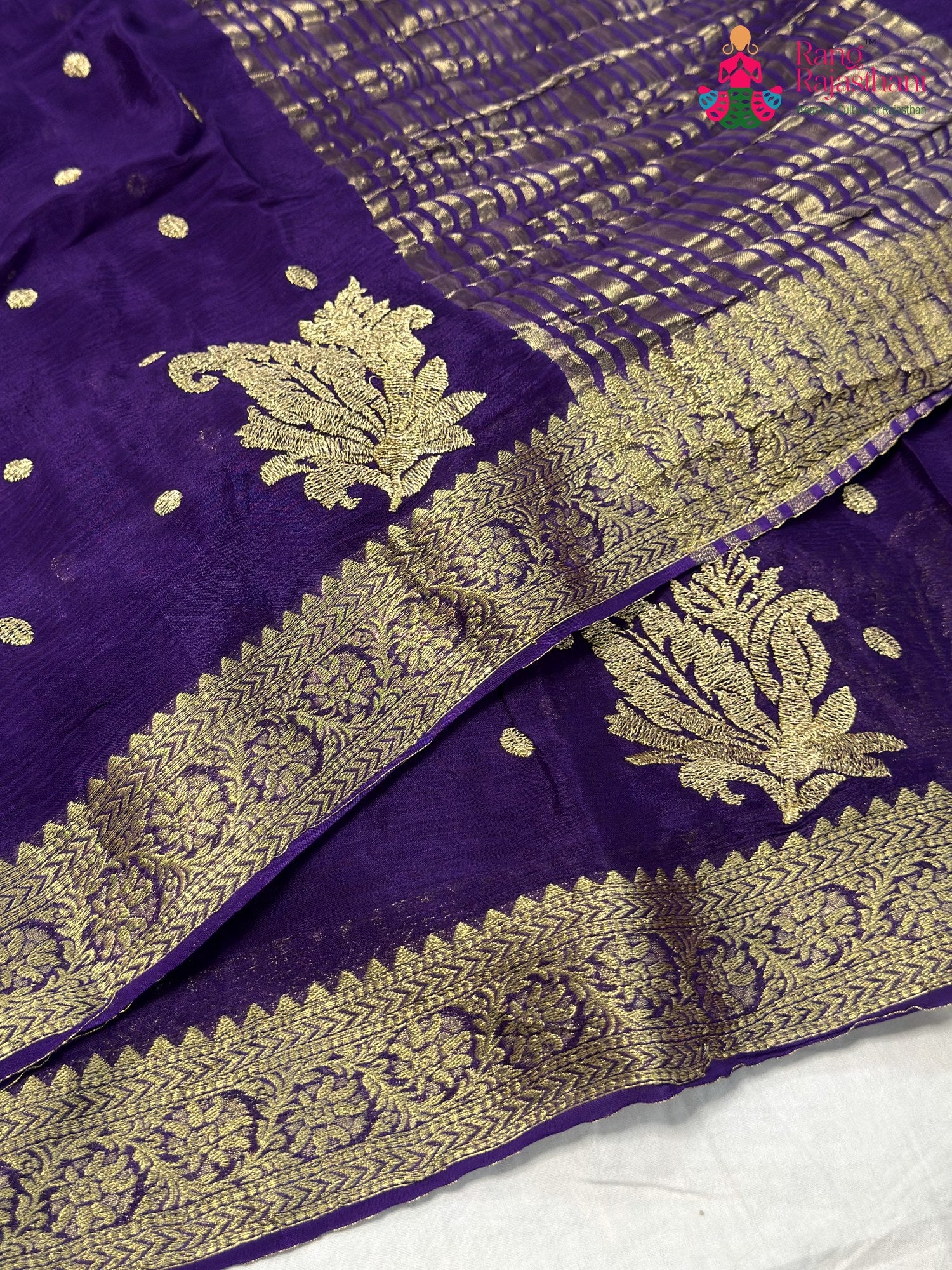 Purple Chinnon Zari Embroidery Saree for Sangeet Night | Buy Now