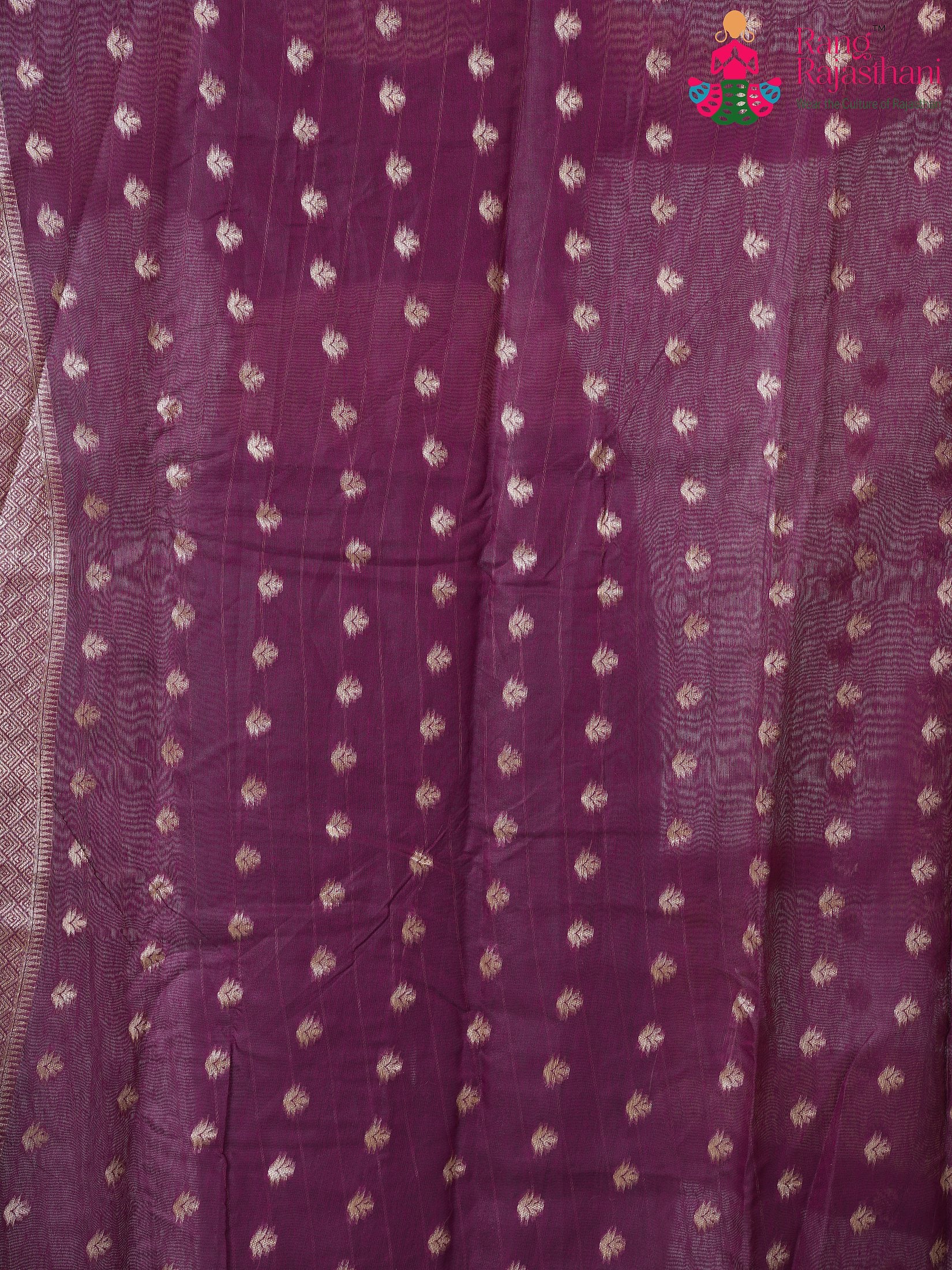 Wine Cotton saree with Weaving pleats view