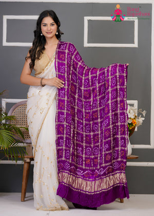 Purple Pure Gaji Silk Hand Tie Dye Bandhani Chunri Dupatta for Festive Celebration | Buy Today