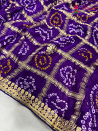 close up detailing of purple gajji silk bandhani dupatta 2567