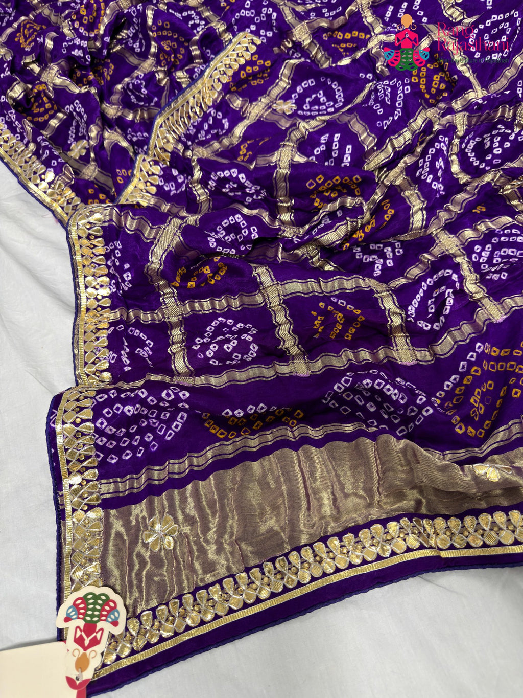 complete look of purple gajji silk bandhani dupatta 2567