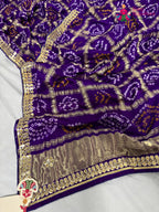 complete look of purple gajji silk bandhani dupatta 2567