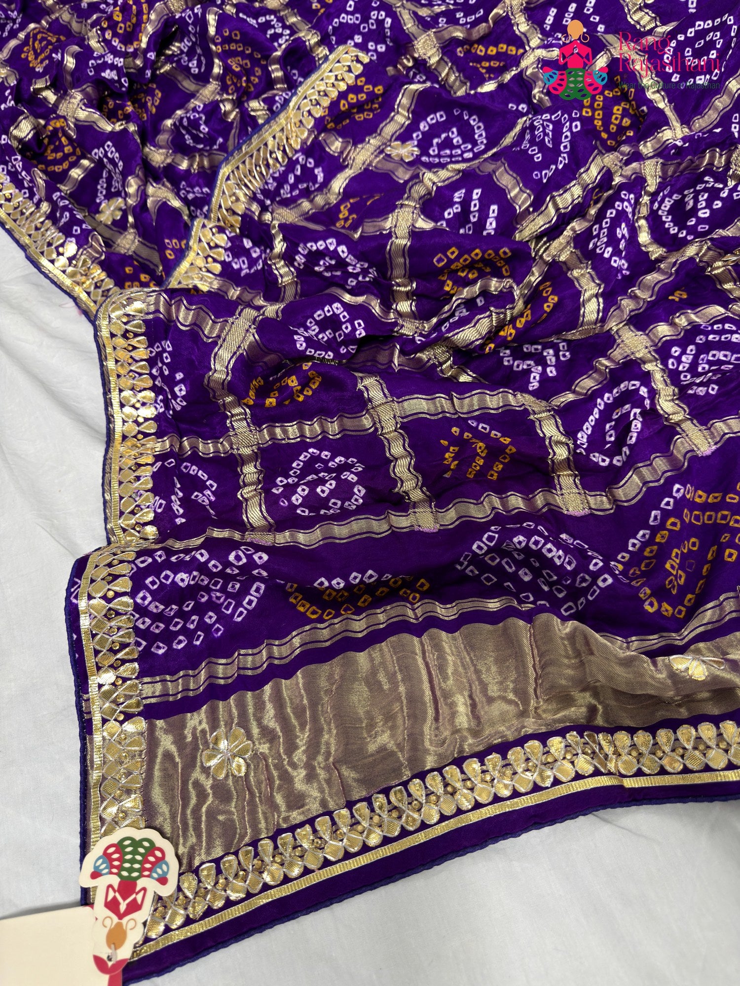 complete look of purple gajji silk bandhani dupatta 2567