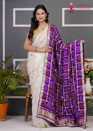 Purple Pure Gaji Silk Hand Tie Dye Bandhani Chunri Dupatta for Festive Celebration | Designer Pick