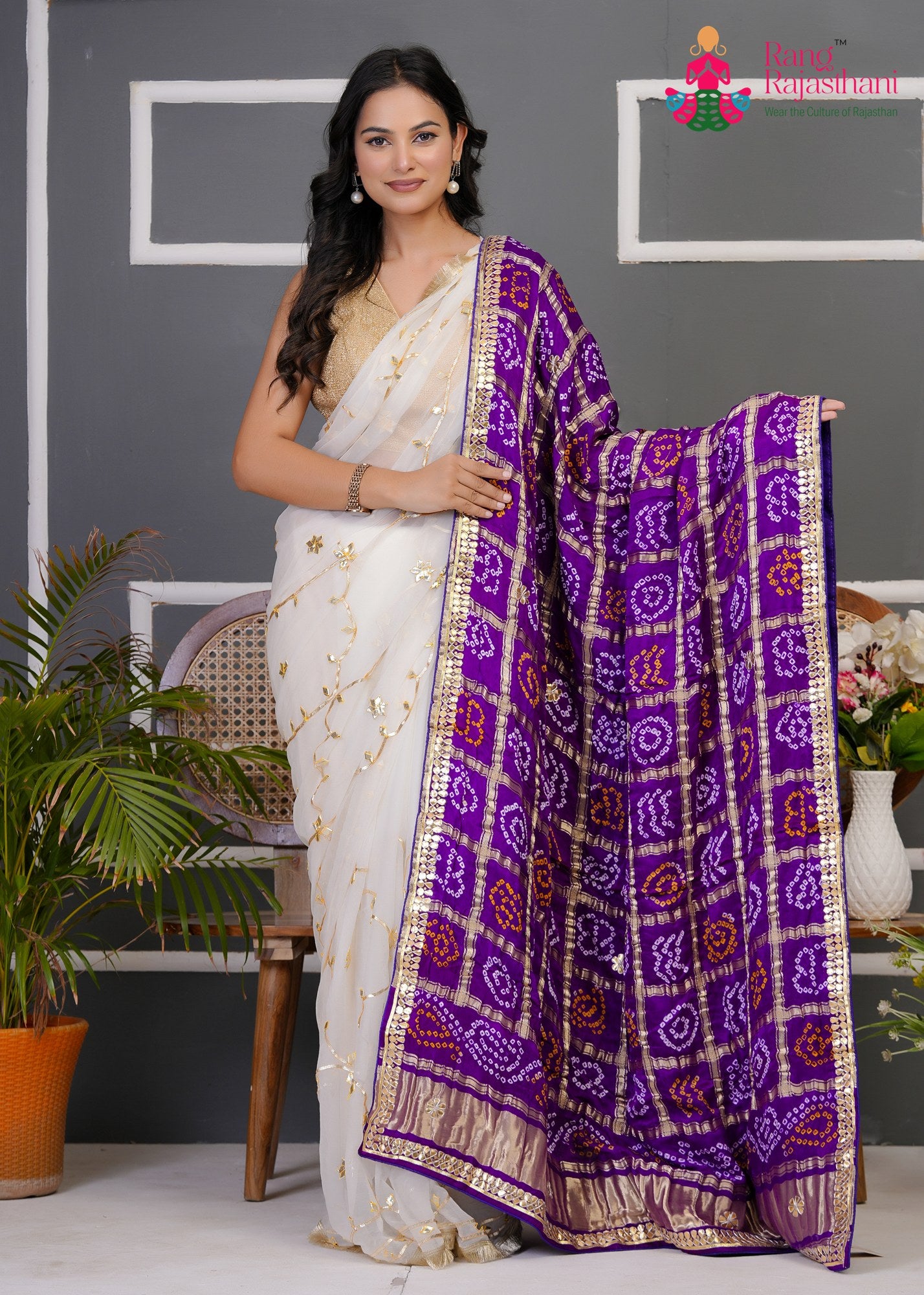 Purple Gajji Silk Bandhani Chunri Dupatta for Festive Wear | Soft Drape