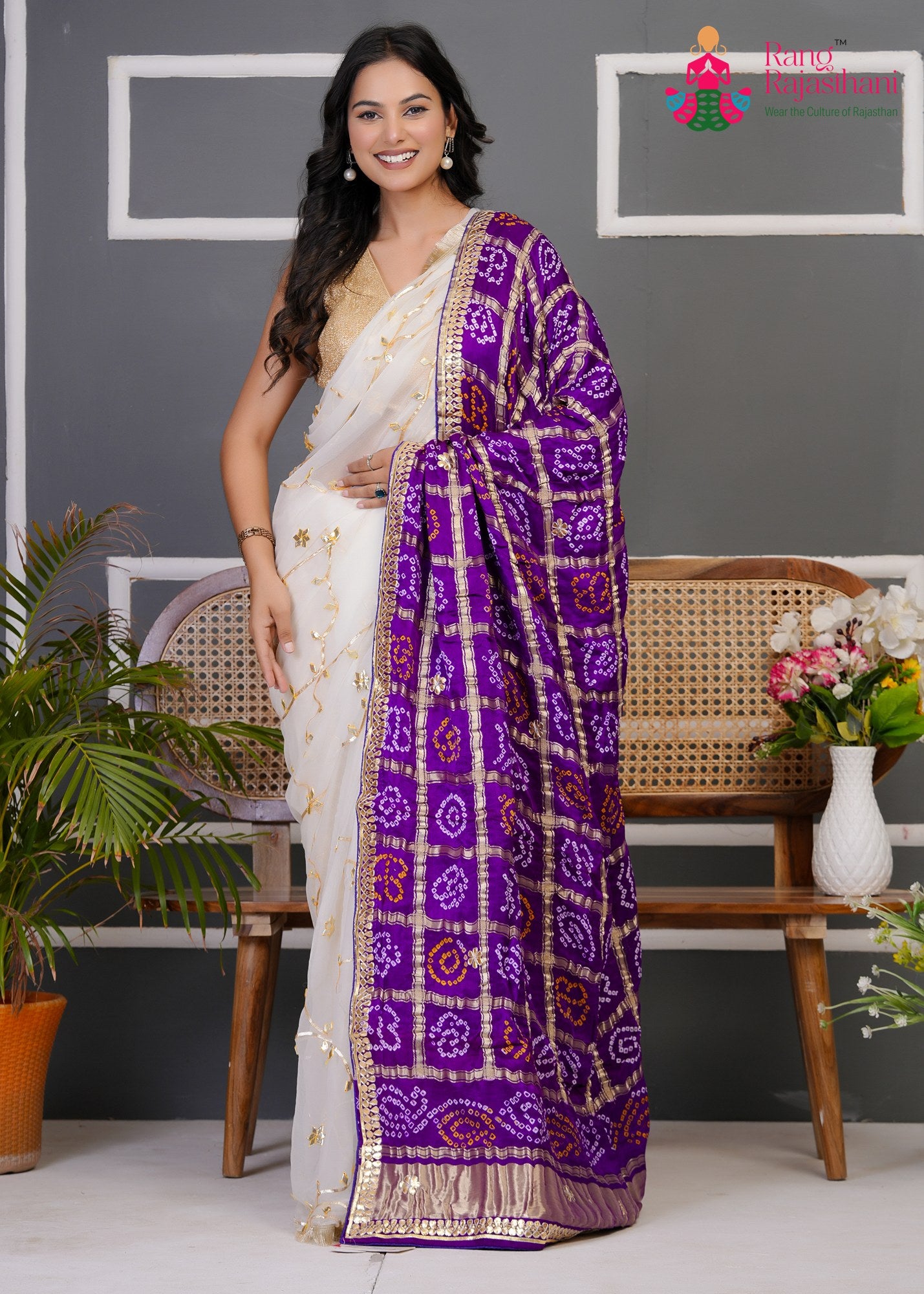 Purple Gajji Silk Bandhani Chunri Dupatta for Festive Wear | Soft Drape