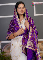 Purple Gajji Silk Bandhani Chunri Dupatta for Festive Wear | Soft Drape