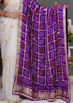 Purple Gajji Silk Bandhani Chunri Dupatta for Festive Wear | Soft Drape
