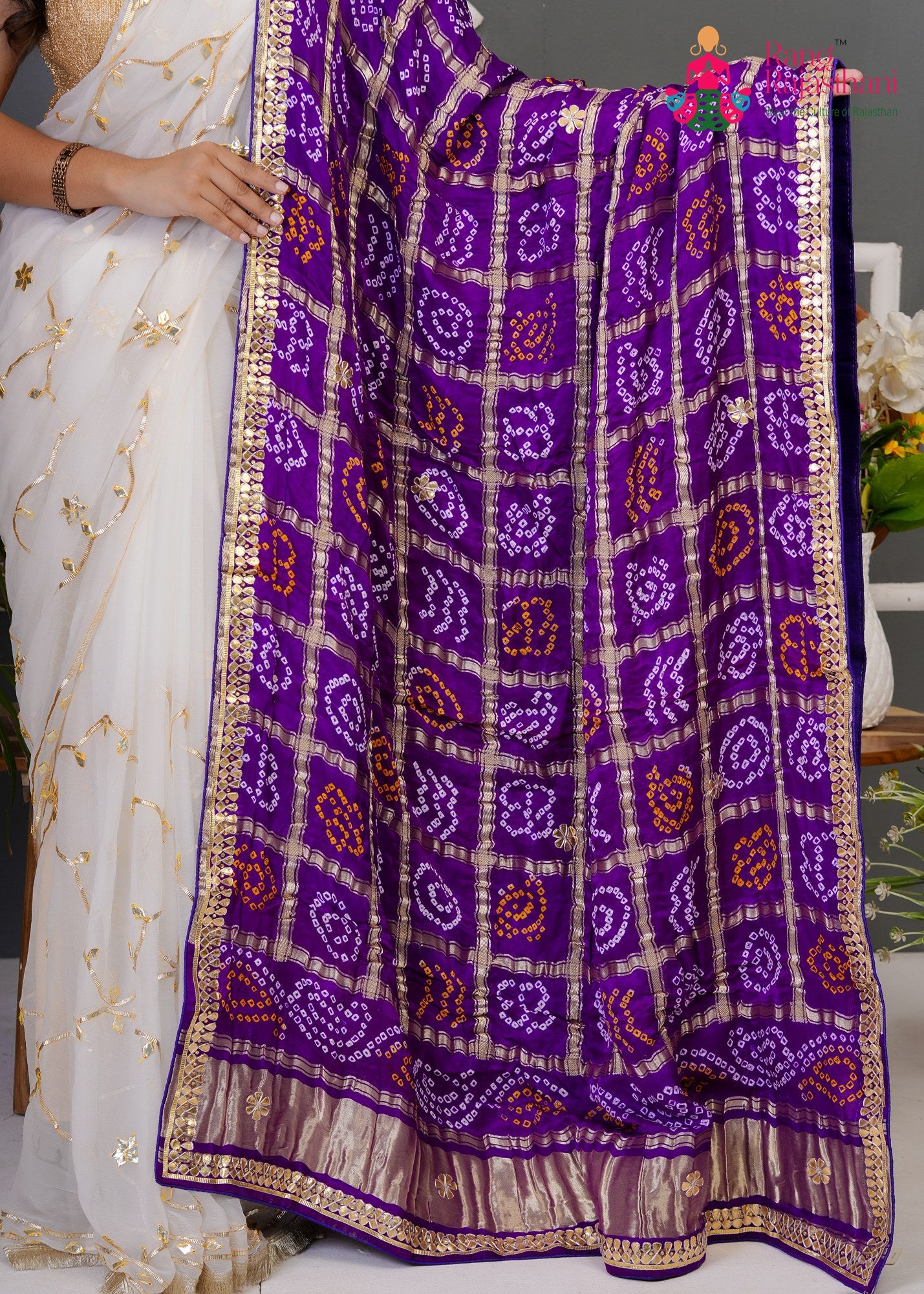 Purple Gajji Silk Bandhani Chunri Dupatta for Festive Wear | Soft Drape